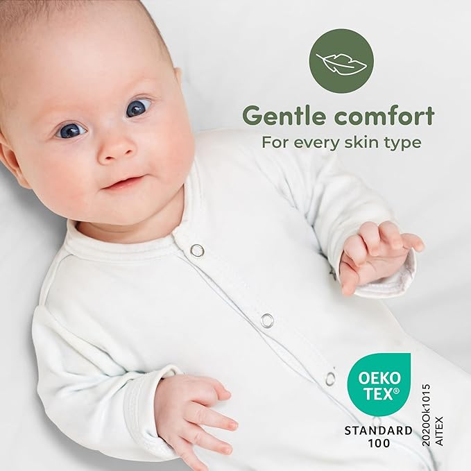 Sweety Fox 2-Pack Cotton Jersey Crib Sheets – Soft Fitted Sheets for Boys and Girls, Mini Crib Sheets, Toddler Bed Sheets (White/Sage)