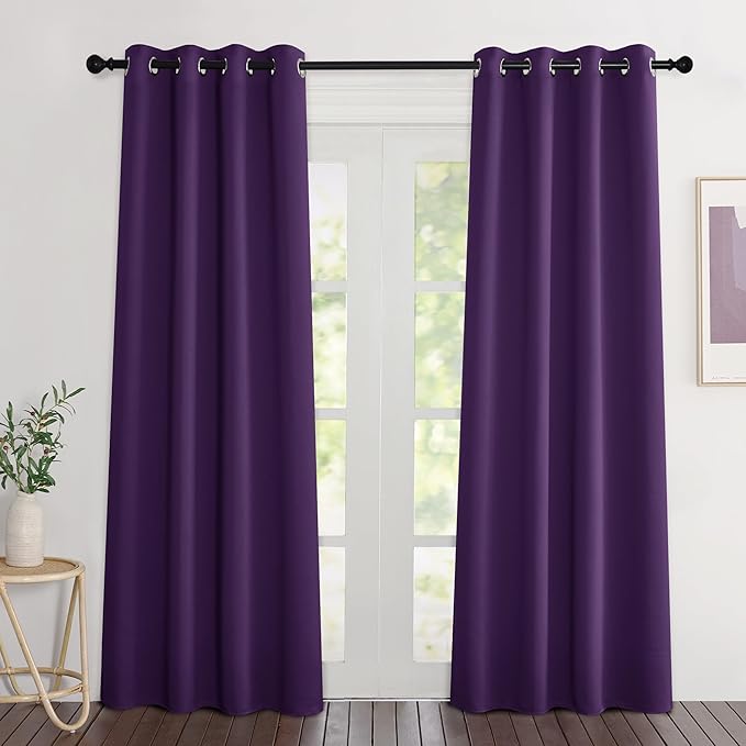 NICETOWN Blackout Royal Purple Doorway Curtains - Solid Thermal Insulated Grommet Room Darkening Privacy Window Drapes Sound Dampening for Bedroom/Living Room (W46 x L80, 2 Panels)