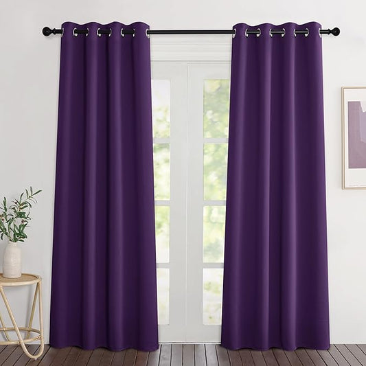 NICETOWN Blackout Royal Purple Doorway Curtains - Solid Thermal Insulated Grommet Room Darkening Privacy Window Drapes Sound Dampening for Bedroom/Living Room (W46 x L80, 2 Panels)