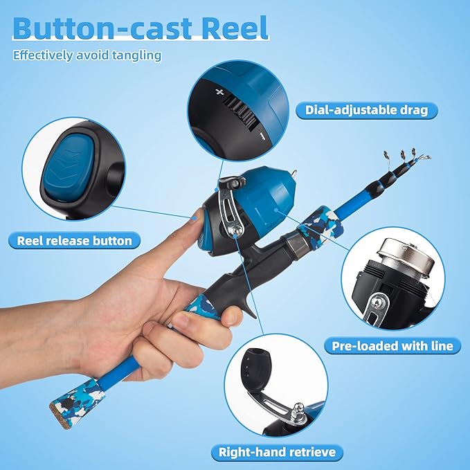 Kids Fishing Pole Kit Set，Portable Telescopic Fishing Rod and Reel Combo Full Kits for Boys, Girls, Beginner, Youth