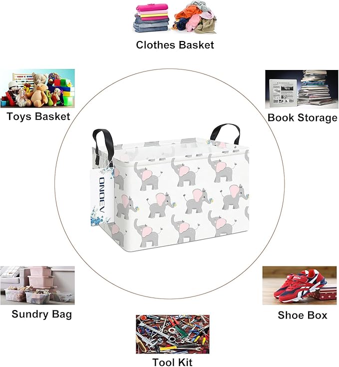 Rectangular Folding Laundry Basket,waterproof Canvas Basket,gift basket,Suitable for children's room,Office,Clothes,Toys Storage(Elephant calf)