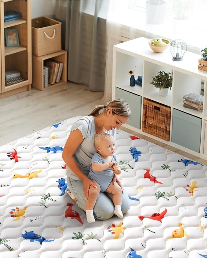 Odorless Premium Foam Baby Play Mat 75" x 59", Soft Microfiber Fabric Crawling Mat for Floor- Comfortable and Hypoallergenic, Non-Slip Cushioned Floor Playpen mat for Infants,Babies,Toddlers