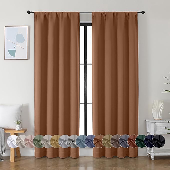 Simplebrand Ava Sun Baked Blackout Curtains for Bedroom 84 Inch Length 2 Panels Set, Solid Thermal Insulated Privacy Living Room Window Treatment Curtains Blackout Drapes, W40 x L84 Inch, Sun Baked