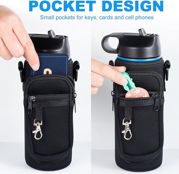 Water Bottle Holder with Strap for Hydroflask 32oz 40oz, Carrier Sling Bag with Phone Pocket Sleeve for Men Women Hiking Camping Travelling（Cream32oz）