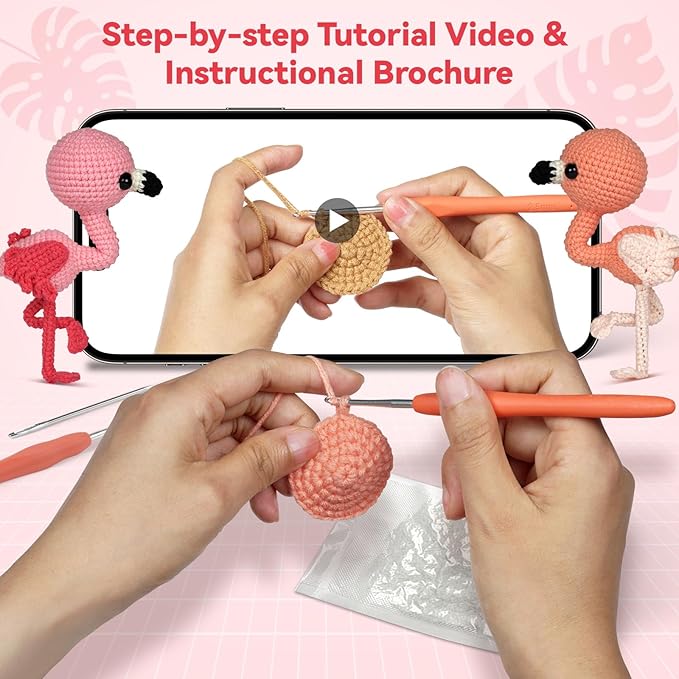MOREJMTT Crochet Kit for Beginners Animal,Crochet Animal Kits,Crocheting Kit for Starters,Learn to Crochet with Step-by-Step Video Tutorials,Beginner Crochet Kits for Adults(Flamingo)