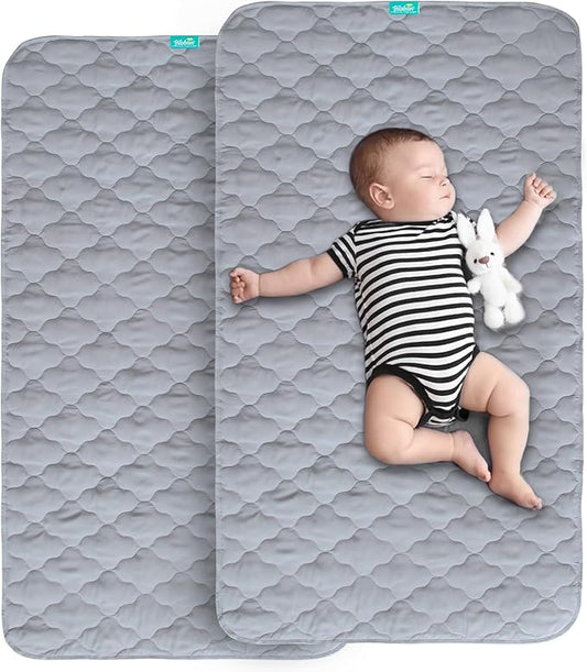 Waterproof Crib Mattress Protector Pad Cover 2 Pack 28" x 52", Anti Slip & Absorbent Waterproof Bed Pads for Standard Crib/Toddler Bed Quilted Machine Washable (Quilted Improved Thickness) Grey