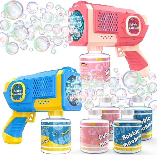 EagleStone 2 Pack Bubble Guns with 4 Bottles Solution, Automatic Bubble Machine Blaster for Kids & Adults – Light Up Summer Toy for Outdoor, Birthday Gifts, Easter, Wedding Party Favor Bubble