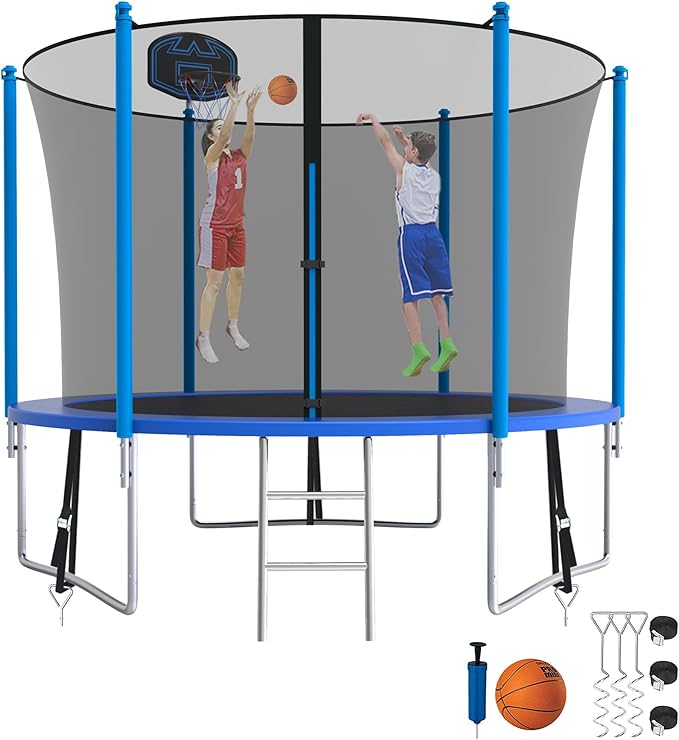 SKYUP Tranpoline 1500LBS 16 15 14 12 10 8 FT Tranpoline for 7-10 Kids and Adults, Windproof Outdoor Tranpoline with Enclosure Net, Basketball Hoop, Easy to Install & Last Long - ASTM Approved