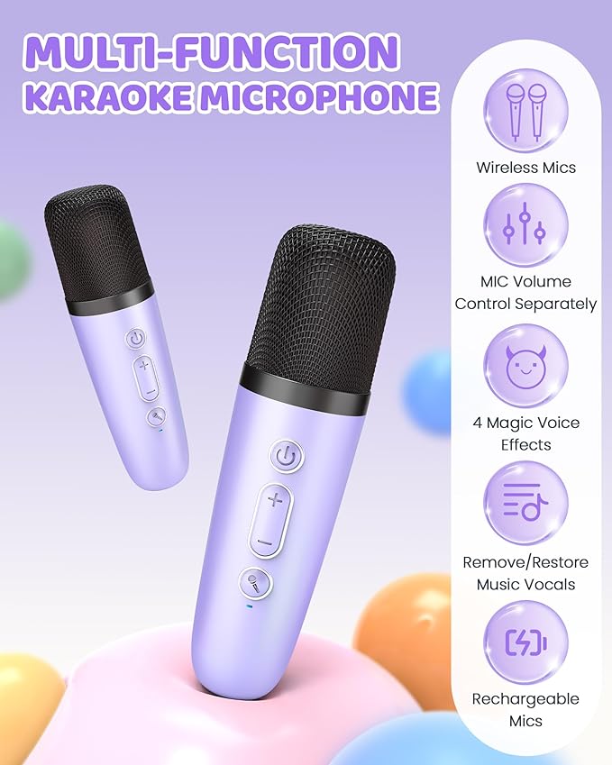 YLL Mini Karaoke Machine for Kids Adults: Portable Loud Speaker with 4 Wireless Microphones -Most Popular Birthday Party Gifts for Girls Boys 3, 4, 5, 6, 7, 8, 9, 10+ Year Old Toys(Purple)