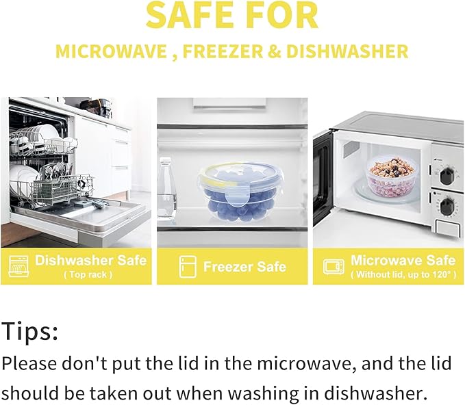 KIGI 6 PACK 10oz Plastic Round Bowls with Lid Leakproof Food Storage Container Set Small Meal Prep Containers Bento Box