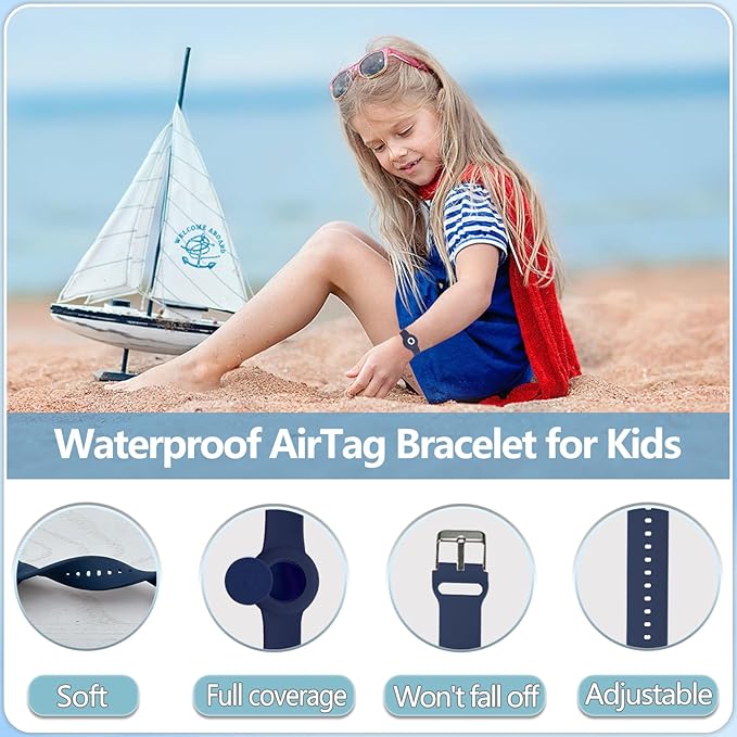 Waterproof Bracelet for AirTag Kids, Personalized Initial Letter Hidden Holder Compatible with Air Tag, Silicone Case for Airtag Adjustable Anti-Lost GPS Tracker for Toddler Child Elder, O