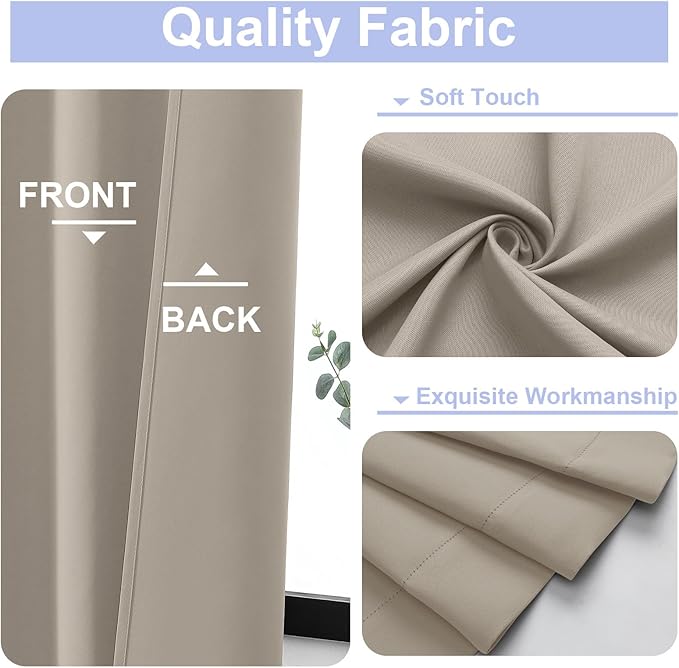 Simplebrand Blackout Extra 10ft Curtains for Patio 120 Inches Long 2 Panels Set, Solid Thermal Insulated Energy Saving Rod Pocket Window Treatment Curtains Blackout Drapes, 50" Wx120 L, Stone