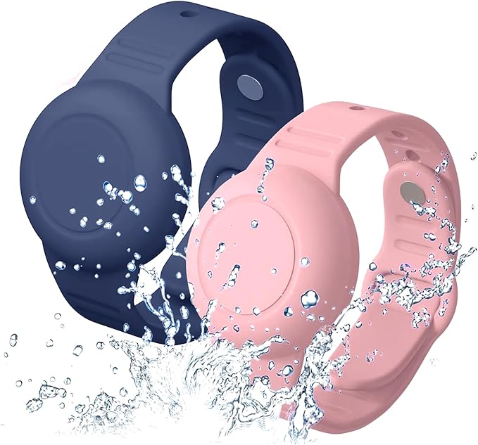 Waterproof Airtag Bracelet,2 Pack Hidden AWristband,Anti-Lost Silicone Apple Airtag Holder Case for,Airtag Case Cover Watch Band GPS Tracker-Blue+Pink