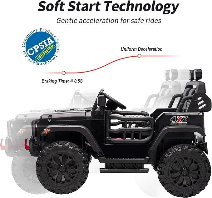 2 Seater Ride on Car Truck, 12V Kids Electric Ride on Toy for Big Kids Age 3-8 w/Remote Control- Black