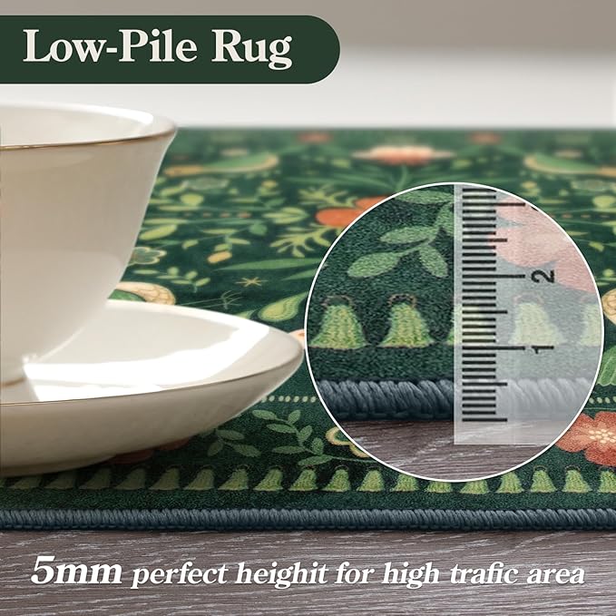 Moynesa Boho Bird 5x7 Area Rugs for Living Room, Washable Green Rug Jungle Floral Bedroom Rug, Low-Pile Soft Vintage Floor Carpet Non-Slip for Dining Room Playrom Living Room