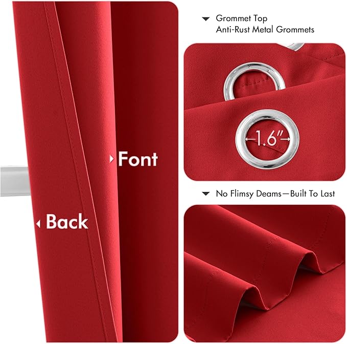MIULEE Christmas Red Blackout Curtains for Bedroom Living Room 72 Inches Long 2 Panels, Thermal Insulated Room Darkening Drapes Solid Grommet Top Light Blocking Window Treatments 40x72 Inch