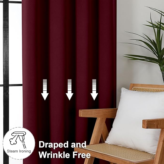 Simplebrand Ava Burgundy Short 36 Inches Blackout Curtain 2 Panels Set, Half Window Rod Pocket Privacy Curtain Tiers for Kitchen, Curtains Blackout for Bathroom Shades, W40 x L36 Inch, Burgundy