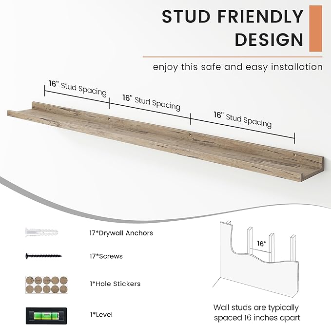 Floating Picture Ledge Shelves for Wall Set of 4, 56 Inch Wall Shelves with Lip Long Large Nursery Book Shelf for Toys Storage Kids Bookshelf Wall Mounted Living Room Bedroom Decor Frames