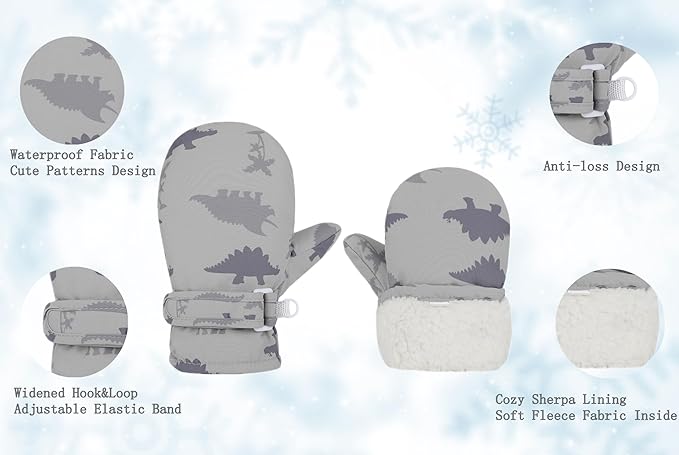 Toddler Gloves Kids Mittens Winter Warm Lined Fleece Gloves Waterproof Snow Baby Mitten for Boys Girls