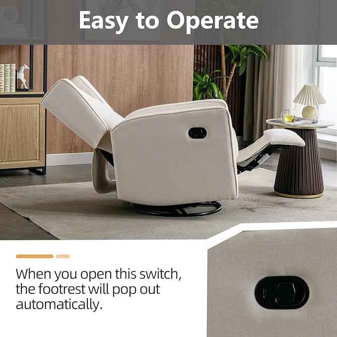 Swivel Rocker Recliner Chair Set of 2, Nursery Glider Chair, Nursery Rocking Chairs, Manual Reclining Chair, White