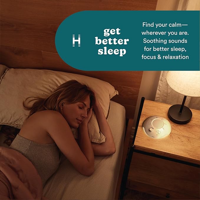 Homedics Sleep Better Portable Sound Machine, Night Light,12 Soothing Sounds Including White Noise, Rain, and Thunderstorm, Ultra-Portable Design, Auto-Off Timer, Ideal for Travel & Baby Sleep, Cream