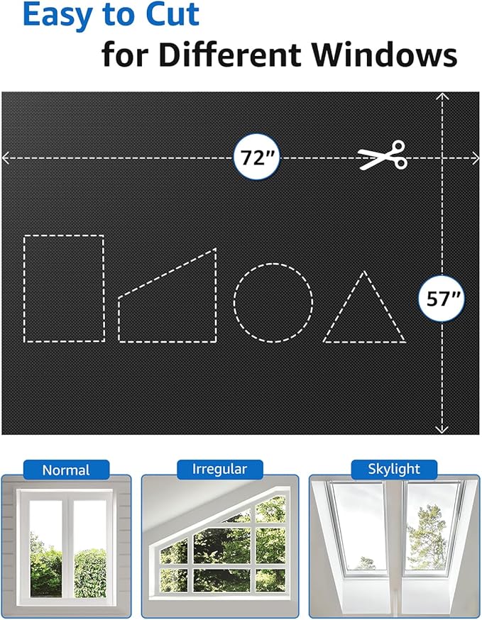 Sumobaby Blackout Curtains for Bedroom Portable 72”x59”Black Out Window Cover with Heat-Resistant Hook&Loop Tape,100% Blackout Shades,NoDrill Blinds for Windows DIY Cut Fit for Nursery&Dorm Room,Black