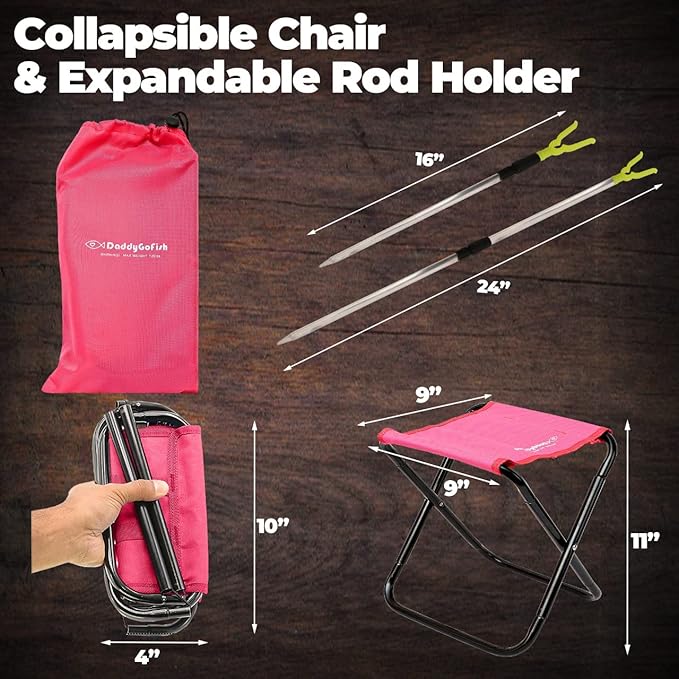 DaddyGoFish Kids Fishing Pole - Rod Reel Combo Tackle Box Starter Set - First Year Small Gear Kit for Boys Girls Toddler Youth Age Beginner Little Children