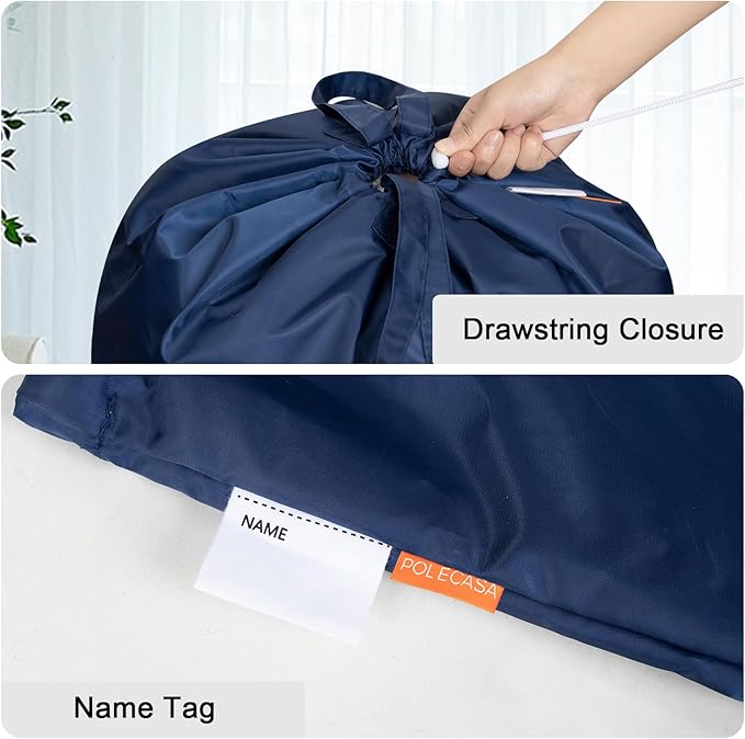 Polecasa Small Heavy Duty Laundry Bag with 130gsm Tear Resistant Fabric and Handles, Easy to Carry Durable Dirty Clothes Drawstring Bag, Perfect for College Dorm, Travel, 21”x24”,Navy