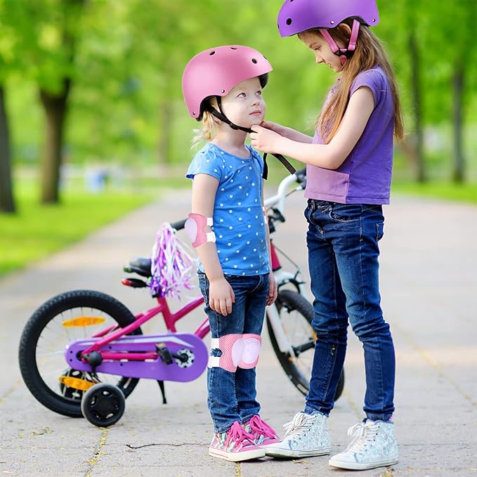 Kids Bike Helmet Set Adjustable for Children, Boys, Girls and Teenagers Aged 3-8 Years Includes Elbow, Knee, Wrist Guards Children's Helmet Protection Set for Bikes SkateboardsRollerskates