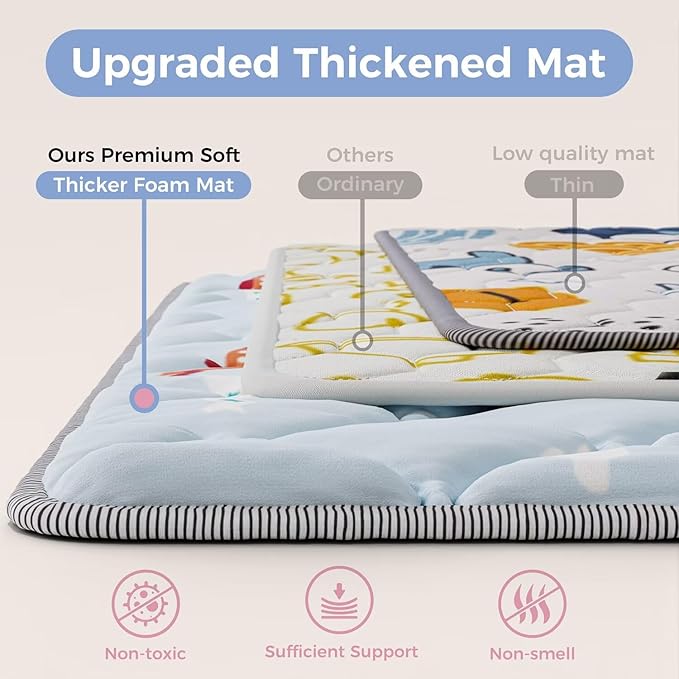 Premium Foam Baby Play Mat 50x50 Playpen Mat Thicker Cushioned Crawling Mat Waterproof Baby Floor Play Mat Non-Slip Activity Mat for Baby and Toddlers Infants Play & Tummy Time(50x50, Car)
