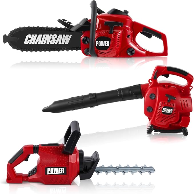 3 Pcs Toy Gardening Tool Set for Kids Toy Leaf Blower Hedge Trimmer Chainsaw Pretend Play Set with Lights and Sounds Birthday for Boys Girls