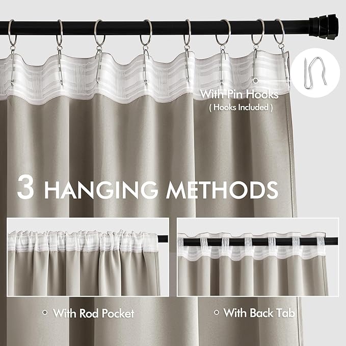 MIULEE Stone Back Tab Blackout Curtain 96 Inch Long 2 Panels Set for Bedroom, Rod Pocket/Pinch Pleat Thermal Insulated Living Room Darkening Pleated Light Blocking Floor to Ceiling Drape
