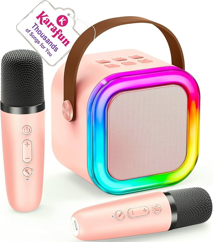 IROO Mini Karaoke Machine for Kids, 2025 TOP Toys Birthday Gifts Ideas for Girls Ages 4, 5, 6, 7, 8, 9, 10, 12+ Years Old, Portable MP3 Player with 2 Wireless Mics for Party