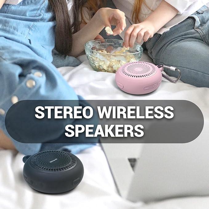 SOWO Small Waterproof Speaker Bluetooth Portable Wireless - Clip Speaker for Shower - Powerful Bass and Louder Volume - Colorful Lights and Lightweight for Travel,Kitchen,Pool - Pink