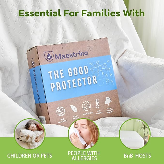 Premium Tencel Full Size Mattress Protector Cover in White, Natural and Skin Soft, Waterproof and Fully Fitted Deep Pocket, Hypoallergenic, Breathable, Noiseless and Absorbent