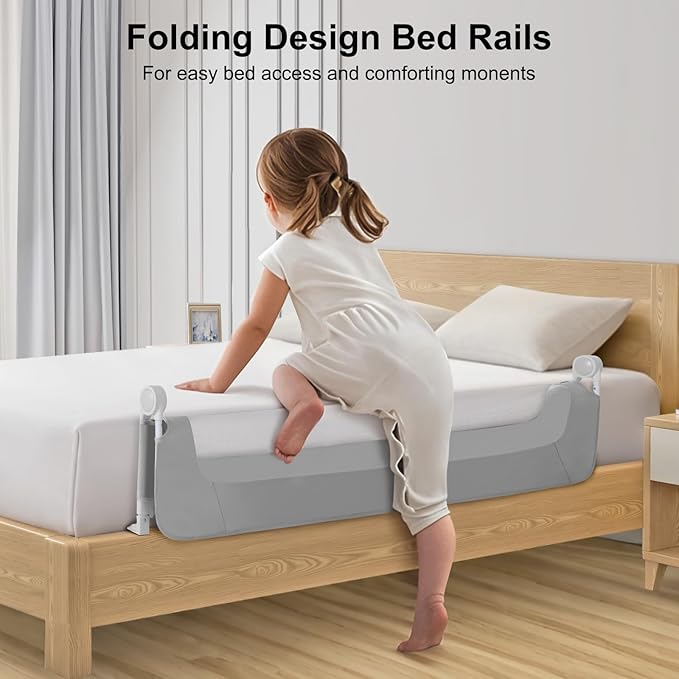 Bed Rail for Toddlers,Swing Down Kids Bed Rails Guard for Twin,Full,Queen,King,Bunk Size Bed,Extral Tall Child Bed Rail Guard with Reinforced Anchor Safety System (Grey, 59inch,1 Side)