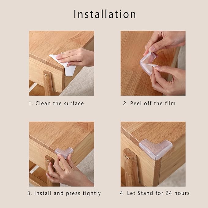 Food-Graded Silicone Clear Corner Protectors, Baby Proofing Table Edge Guards, Pre-Tapep Adhesive Soft for Kids Child Safety Proof, Cabinets Counter Furniture Bumpers (12, 3/5x3/5 in (Width))
