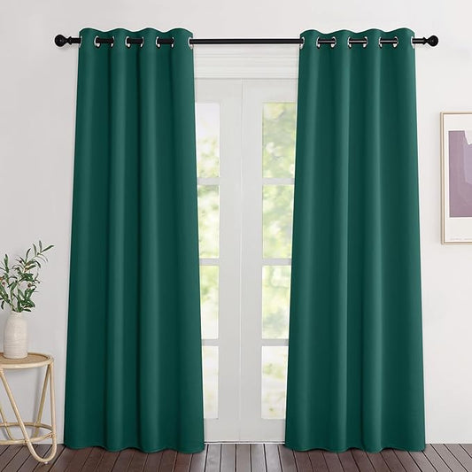 NICETOWN Blackout Hunter Green Curtains 84 inches Long, Grommet Room Darkening Thermal Insulated Sound Dampening Window Treatments for Bedroom/Home Office, 2 Panels, W46 x L84