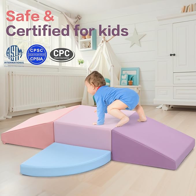 Climbing Foam Blocks for Toddlers: PU Leather Foam Blocks for Kids Active Play - Toddler Climbing Toys Indoor - Durable Playground Gym Preschool Toddler Toys for Boys and Girls (Purple/Pink)