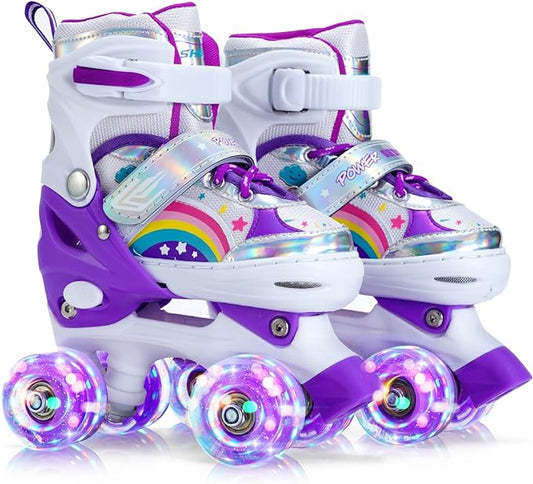 Girls Roller Skates for Kids Beginners 4 Size Adjustable Roller Skates, Light UP 8 Wheels for Girls Roller Skate Fun Illuminating Roller Skate for Kids Boys patines para niñas