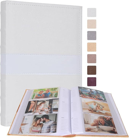 RECUTMS Photo Album with Writing Space 4x6 300 Pockets Photo Book,Leather Cover Picture Album with Memo Areas for Wedding Anniversary Family Baby Couple Valentines Graduation Travel (White)