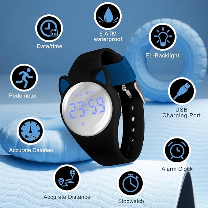 Kids Watches for Girls Boys Digital Sport Watch with Step Counter Pedometer Vibration Alarm Clock, No App Waterproof Fitness Tracker Kids Watch Boys Girls Teens Students Ages 5-16