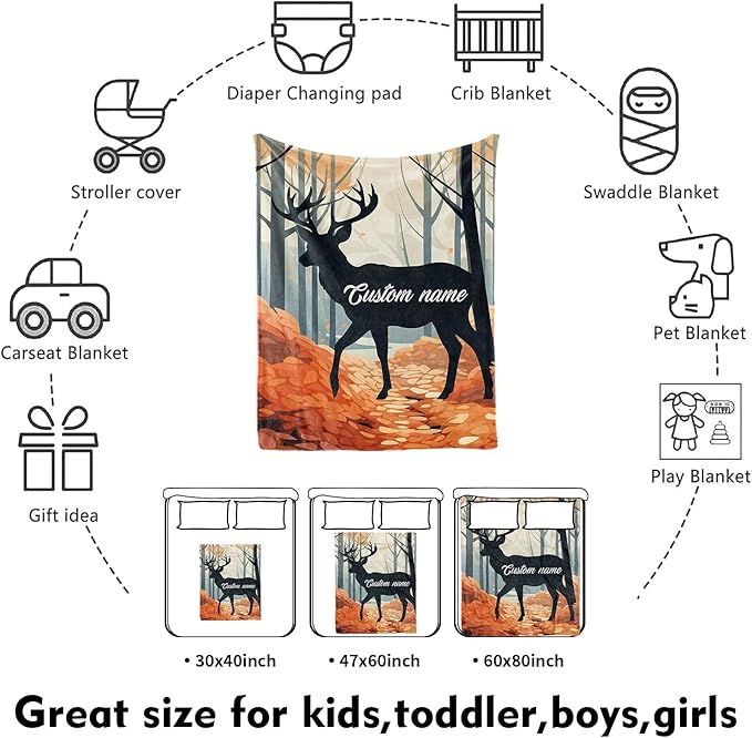 Custom Nursery Crib Bedding Set: Personalized Name 4 Piece Orange Sika Deer Design Baby Crib Sets for Baby Girls - Toddler Double Layer Blanket Set, Comfortable Crib Bed Sheets for Baby Toddlers