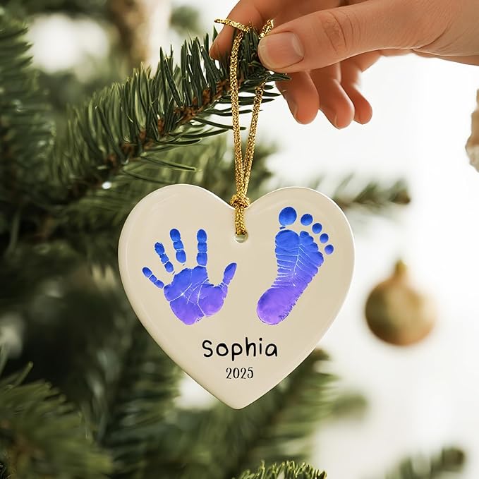 Baby Hand and Footprint Ornament - Baby's Frist Christmas Ornament with Photo, Name, Date - Personalized Baby Gifts, Newborn Keepsake, New Mom Gifts