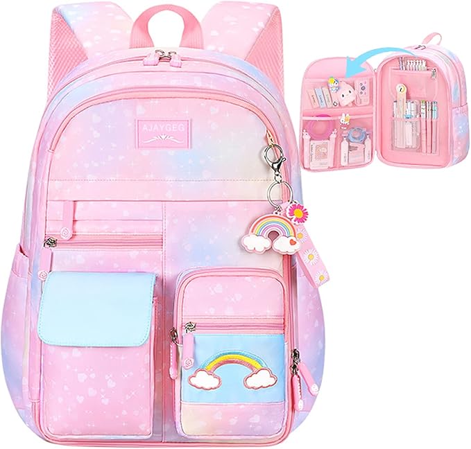 Kawaii Backpack, Pink Backpack for Girls, Kid Starry Rainbow Bookbag, Cute Backpack for Kids, Aesthetic Backpack, Pink