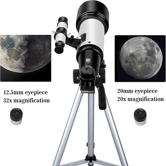 Telescopes, Telescope for Kids and Adults Beginners, 70mm Aperture 400mm Focus Length Refractor Travel Telescope with AZ Mount for Observe The Moon and Landscape (White)