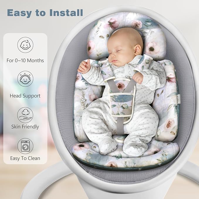 Upgraded Infant Car Seat Insert, 2-in-1 Reversible Baby Car Seat Head Support with 3 Strap Covers, All Seasons Newborn Car Seat Insert and Baby Carseat Cushion for Stroller, Swing, Rocker, Bassinets