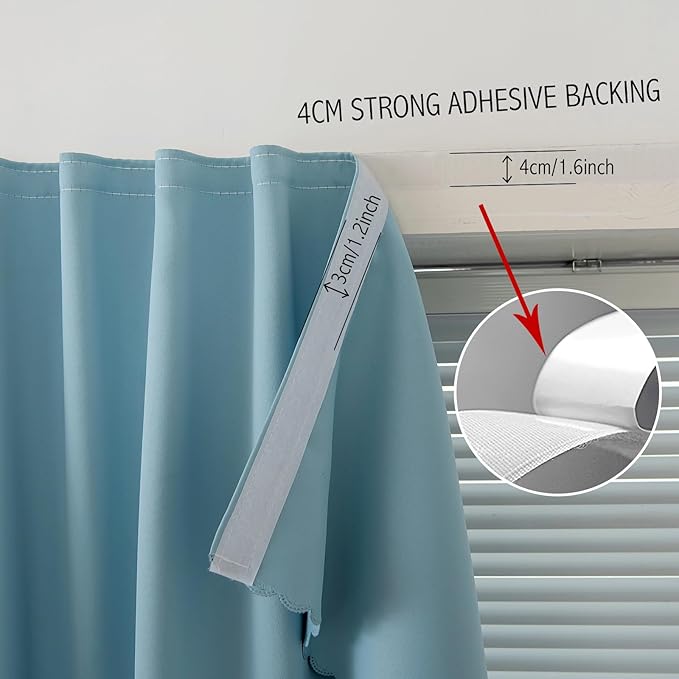 Self Adhesive Curtains, Black Out Shade for Window, Blackout Fabric Temporary Window Coverings Easy to Hang Curtains No Rod Needed, Use for Bedroom, Room, Kitchen, 47" W X 59" L, Lake Blue, 1 Panel
