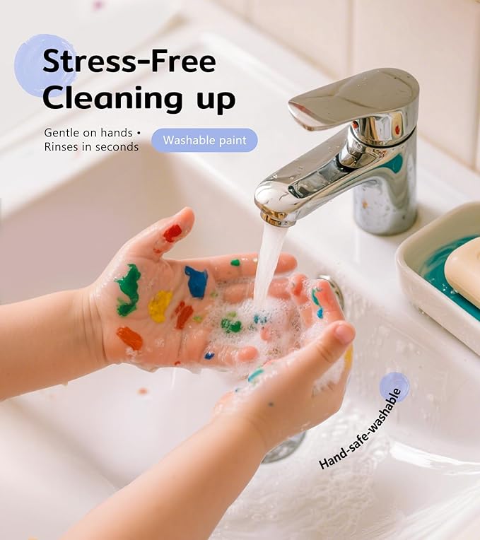 TMOL Washable Paint for Kids 12 Colors, Non-Toxic, Safe & Washable for Toddlers, Tempera Paint with Brushes, Palette & Bucket, School Project Art Supplies