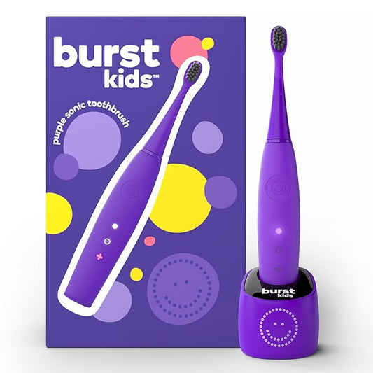 Burst Kids & Toddlers Electric Toothbrush (Purple) | Soft Bristles | Two Minute Timer | Rechargeable Battery | Easy-Grip Silicone Handle | 2 Modes for Healthy Smiles | Ages 3+
